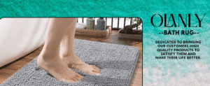 grey chenille non-slip quick dry bath mat with rubber backing