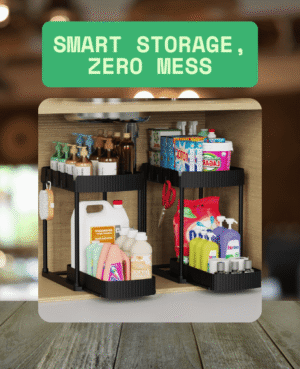 sliding under sink pull out organizer for kitchen & bathroom cabinets