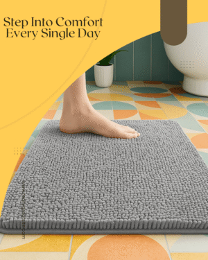 grey chenille non-slip quick dry bath mat with rubber backing