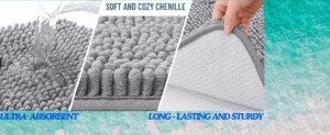 grey chenille non-slip quick dry bath mat with rubber backing