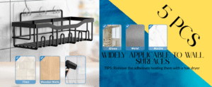 Adhesive Shower Caddy (5-Pack) | Rustproof No-Drill Bathroom Shelves Organizer