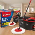 O-Cedar EasyWring Microfiber Spin Mop & Bucket Floor Cleaning System – Red and Gray