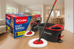 O-Cedar EasyWring Microfiber Spin Mop & Bucket Floor Cleaning System – Red and Gray