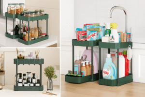 sliding under sink pull out organizer for kitchen & bathroom cabinets