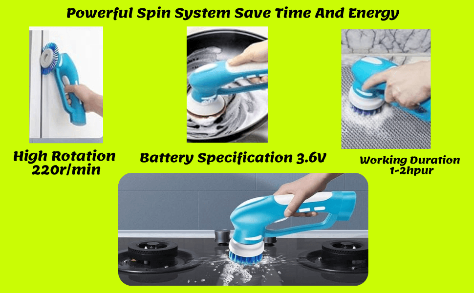 thumbnail image 2 of Electric Spin Scrubber Cordless - 6 Brush Heads, 90 Min Runtime, IPX7 Waterproof Cleaning Tool 2 of 10