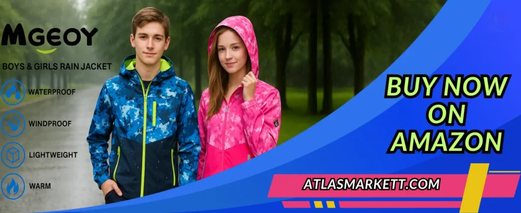 Kids Waterproof Rain Jacket Lightweight Hooded & Fleece Lined