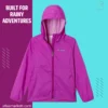 Elastic cuffs and drop tail shown on the Lightweight Waterproof Rain Jacket for Girls