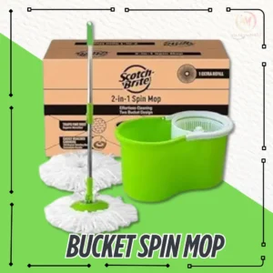 Spin Mop with Twin Bucket – 2 Microfiber Refills for Deep Cleaning