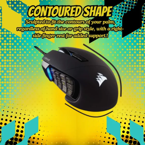Corsair Scimitar RGB Elite gaming mouse with 17 programmable buttons and 18K DPI for MMO & MOBA