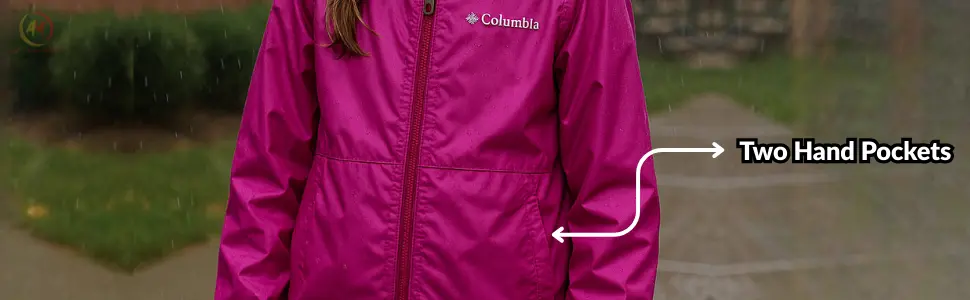 Lightweight waterproof rain jacket for girls in bright pink color