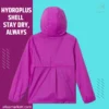 View of the Lightweight Waterproof Rain Jacket for Girls showing hood and length
