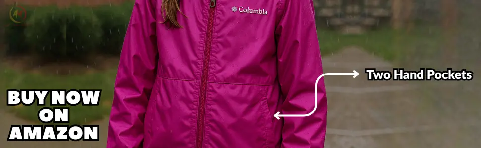 Front view of the Lightweight Waterproof Rain Jacket for Girls in bright pink color