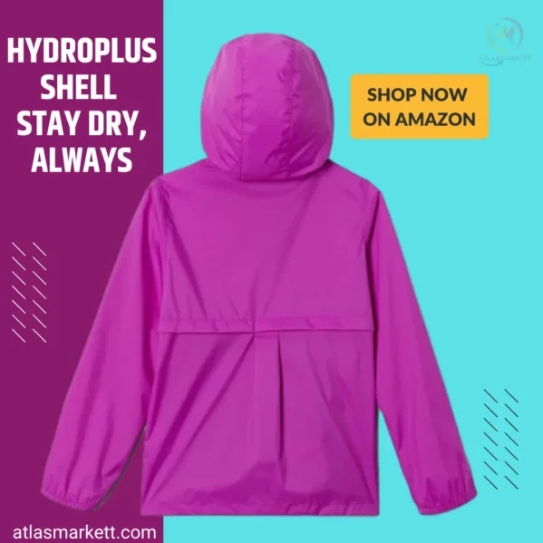 Back view of the Lightweight Waterproof Rain Jacket for Girls showing hood and length