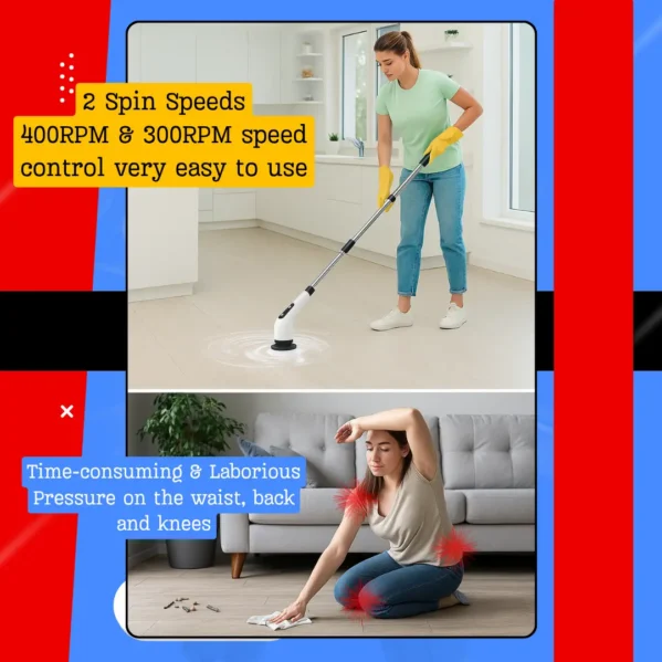 Leebein Cordless Spin Scrubber – 8 Heads 400RPM Waterproof