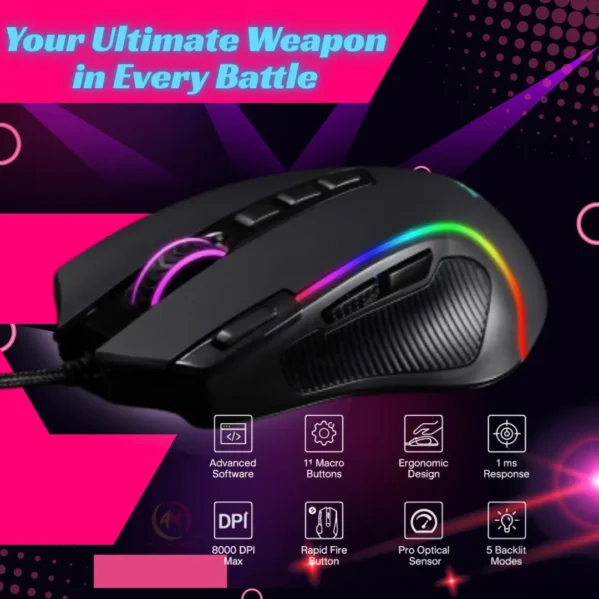 Redragon M612 Predator RGB Gaming Mouse 8000 DPI & 11 Programmable Buttons
