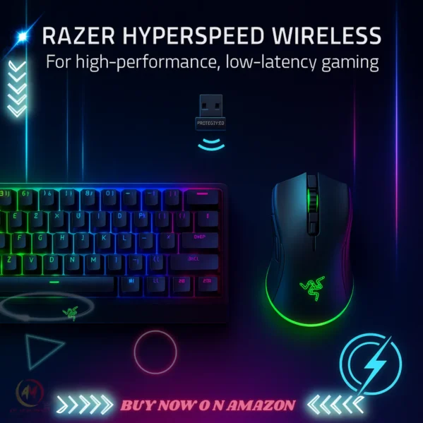 Razer Cobra Pro Wireless Gaming Mouse 30K DPI HyperSpeed – Front-facing view with vibrant RGB underglow and precision shape