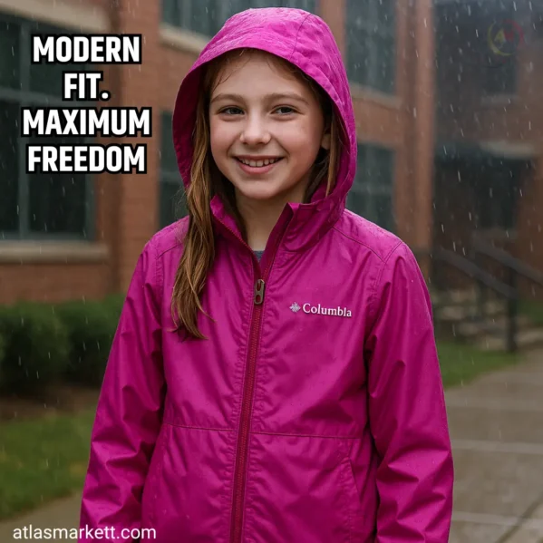 lastic cuffs and drop tail shown on the Lightweight Waterproof Rain Jacket for Girls