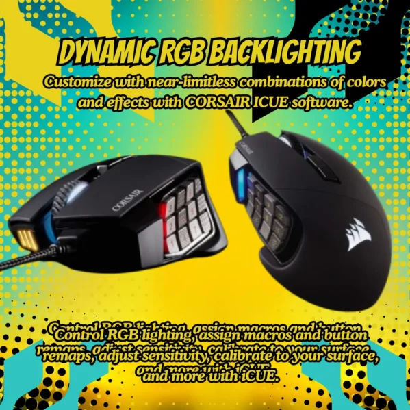 Corsair Scimitar RGB Elite gaming mouse with 17 programmable buttons and 18K DPI for MMO & MOBA