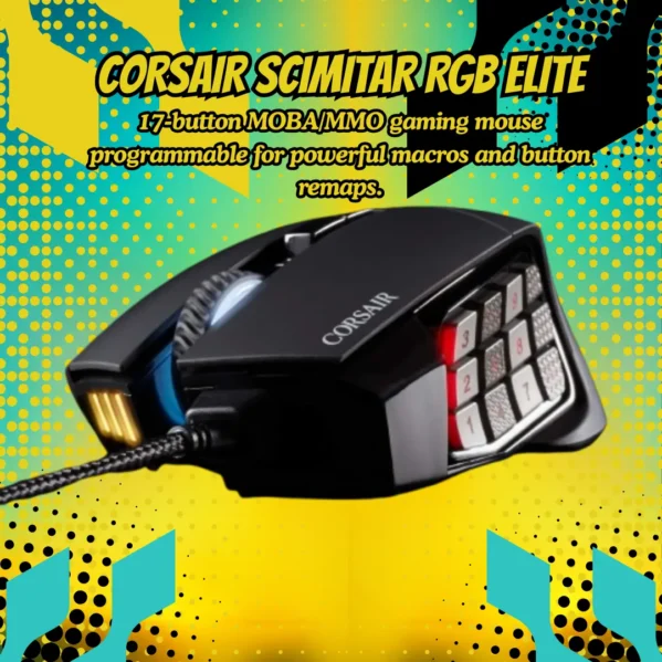 Corsair Scimitar RGB Elite gaming mouse with 17 programmable buttons and 18K DPI for MMO & MOBA