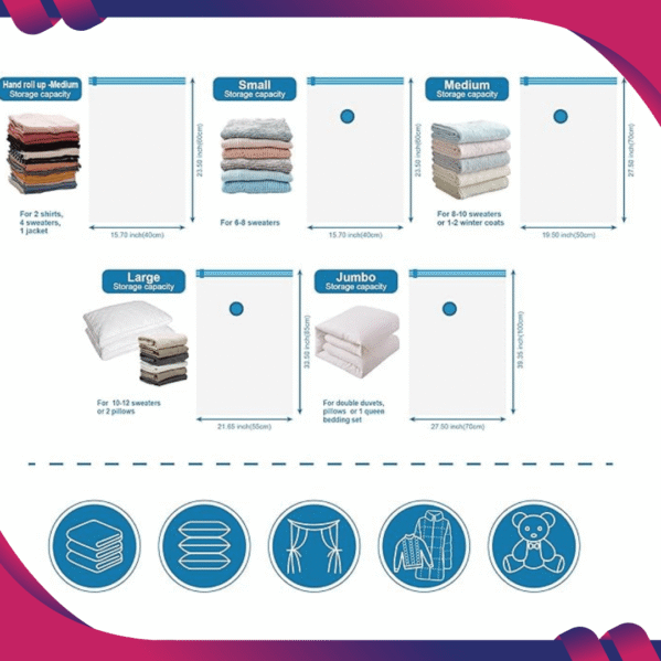 Vacuum Storage Bag Set (20-Pack) – Jumbo to Small with Pump