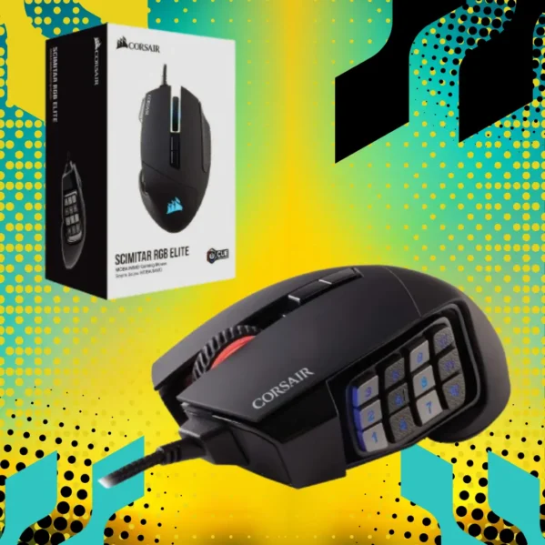 Corsair Scimitar RGB Elite gaming mouse with 17 programmable buttons and 18K DPI for MMO & MOBA
