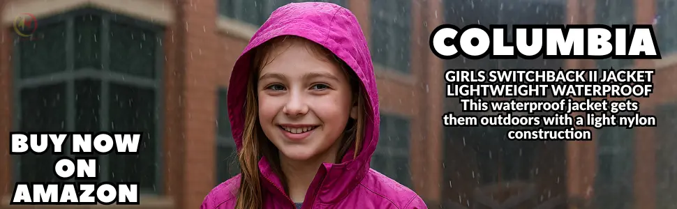 Lightweight waterproof rain jacket for girls in bright pink color