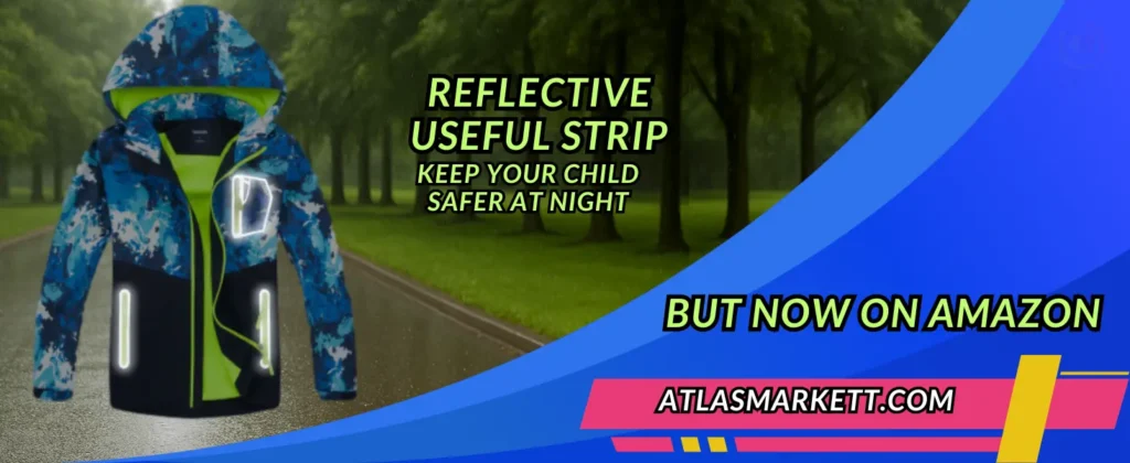 Kids Waterproof Rain Jacket Lightweight Hooded & Fleece Lined – reflective strips near pockets for nighttime safety