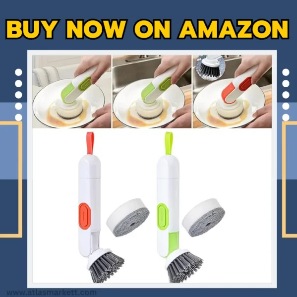 Dish Brush with Soap Dispenser Replacement Kitchen Brushes Featuring Replaceable Hard Bristle and Sponge Heads