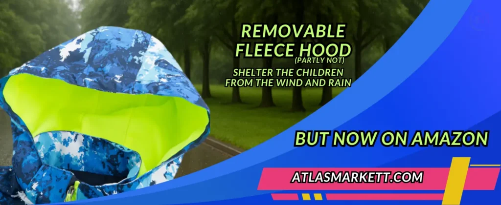Kids Waterproof Rain Jacket Lightweight Hooded & Fleece Lined – rear view showing detachable hood and adjustable fit