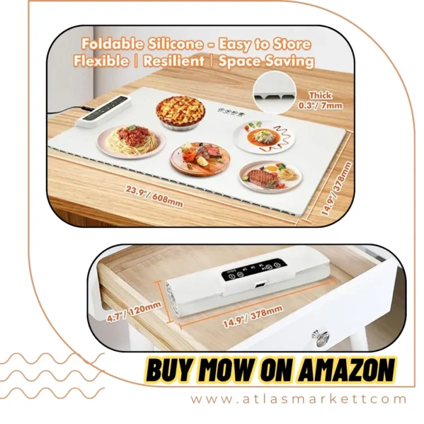 Electric Food Warmer 24x15 Large Silicone Warming Mat rolling up for easy storage
