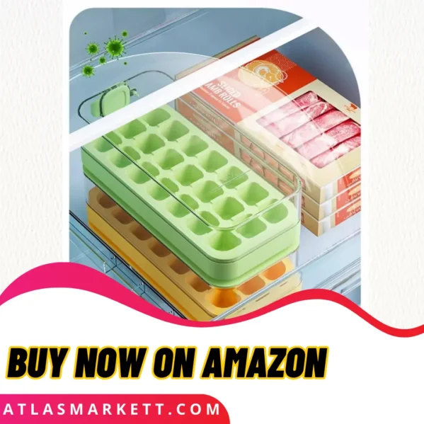 Ice Cube Tray with Lid & Bin | Easy Release BPA Free 21 Cubes – Square ice cubes ready for drinks