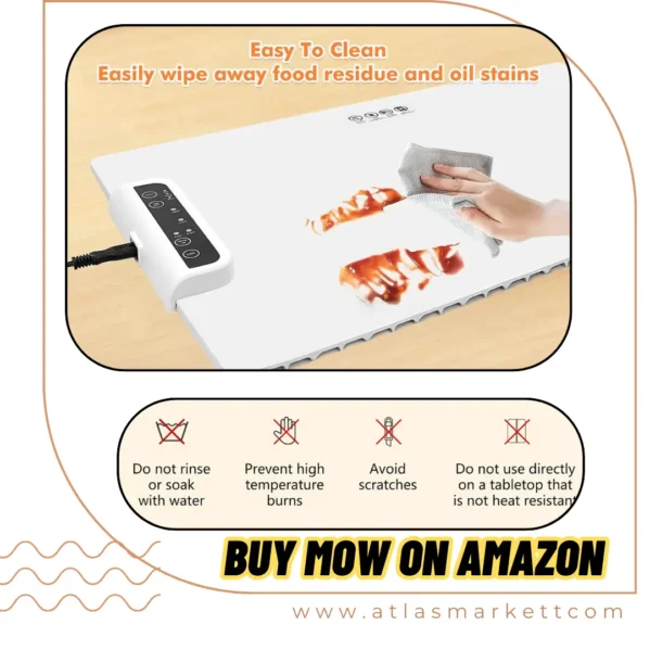 Electric Food Warmer 24x15 Large Silicone Warming Mat highlighting cleaning ease and maintenance