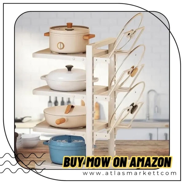 Space-Saving Adjustable Rack for Pots, Pans, Lids, and Kitchen Accessories
