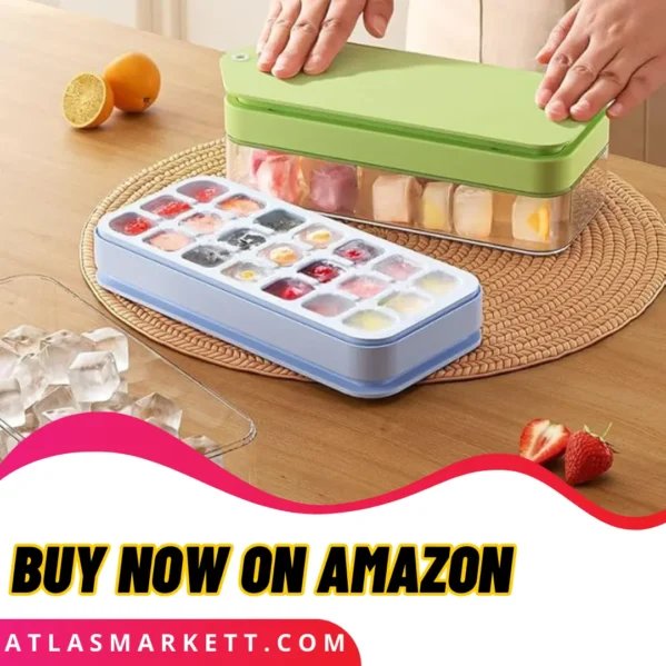 Ice Cube Tray with Lid & Bin | Easy Release BPA Free 21 Cubes – Includes storage bin and scoop for serving