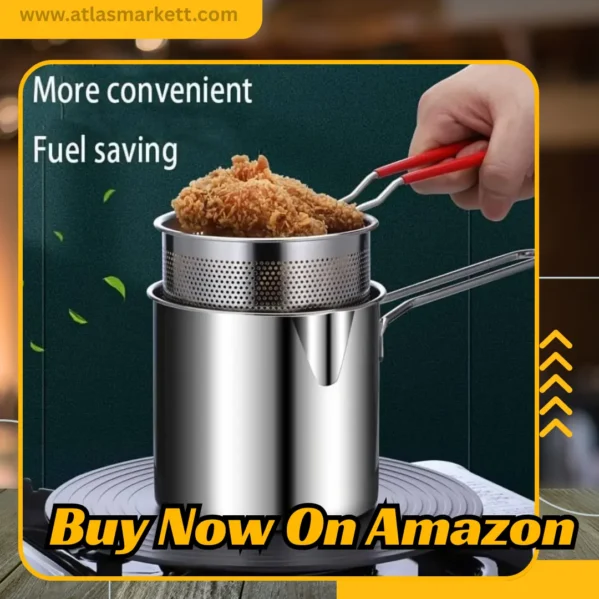 Mini Stainless Steel Deep Fryer Pot 1200ml with Basket close up of stainless steel basket and oil