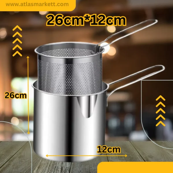 Mini Stainless Steel Deep Fryer Pot 1200ml with Basket compact portable design on kitchen counter