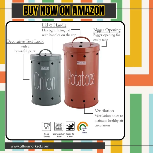 Airtight Onion Potato Storage Jars Set Leak-Proof Stainless Steel highlighting durable material