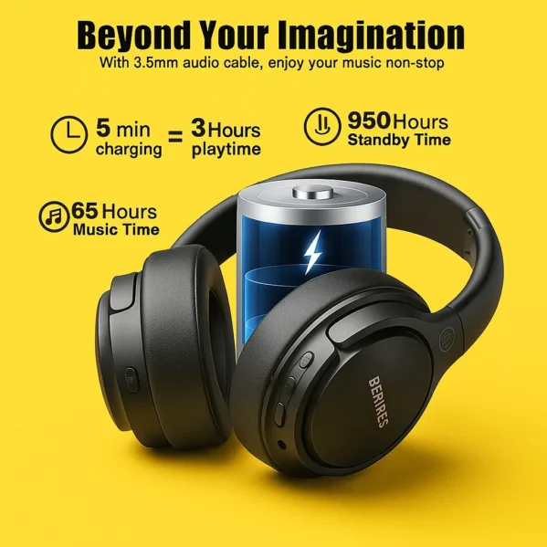 Wireless Headphones with Mic 65H Battery & Bass