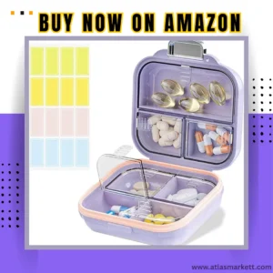 Travel Pill Organizer with Labels 7-Day Compact & Portable Case in white color shown open with pills inside