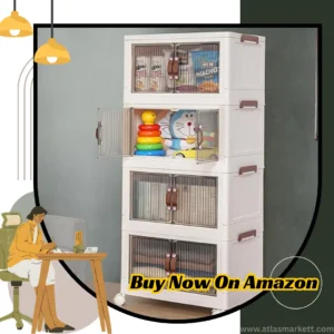 Foldable 4-Tier Plastic Cupboard with Wheels for Home Office Kids – durable storage cabinet design