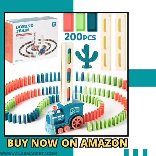 Domino Train Toy for Kids 3-7 Years 60 Blocks Educational Set automatic domino train with colorful blocks