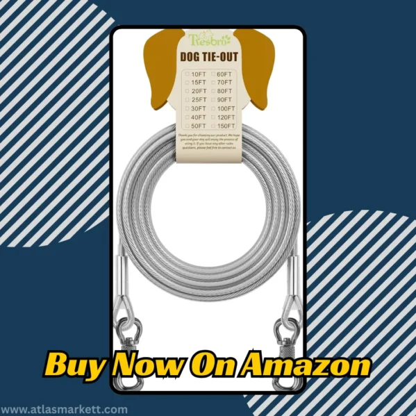 15ft Dog Tie Out Cable Heavy Duty Reflective Lead for Yard with stainless steel buckle