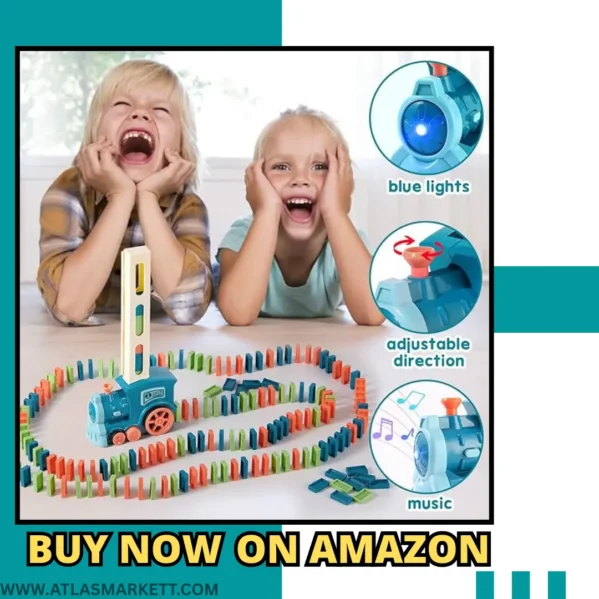 Domino Train Toy for Kids 3-7 Years 60 Blocks Educational Set fun educational toy with lights and sound