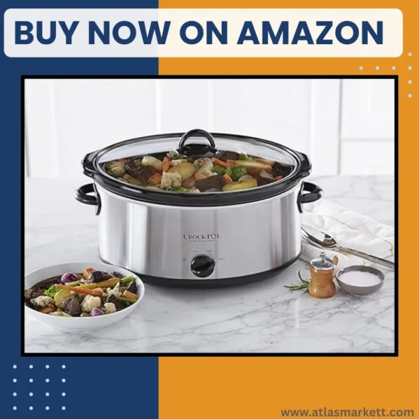 Oval 7 Qt Slow Cooker Stainless Steel Large Family Cookware with lid and stoneware insert
