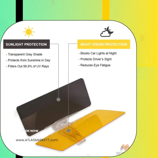 2-in-1 Car Sun Visor Extension Anti-Glare UV Protection Day & Night Driving reducing night headlight glare