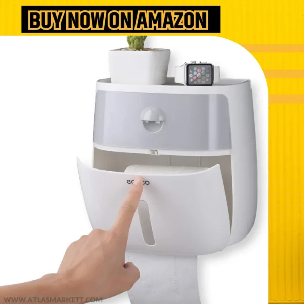 Waterproof Toilet Roll Holder with Cover & Storage Box with tissue roll inside
