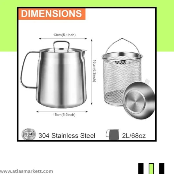 304 Stainless Steel Oil Filter Pot – 2L Bacon & Cooking Oil in kitchen setup