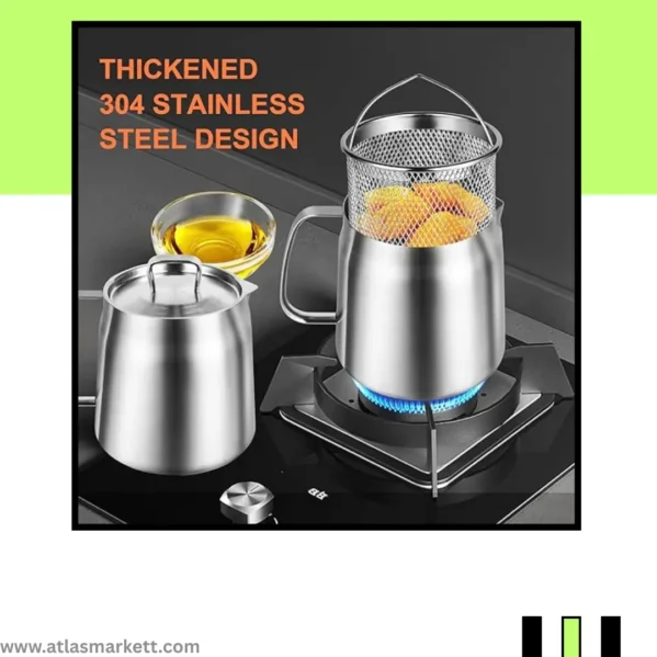 304 Stainless Steel Oil Filter Pot – 2L Bacon & Cooking Oil with fine mesh filter