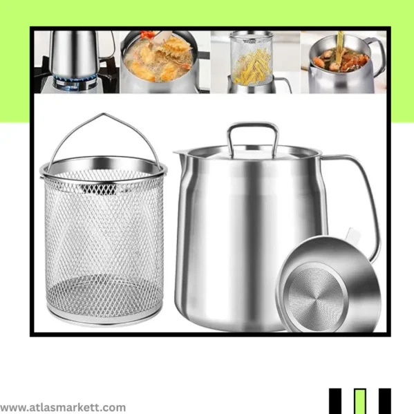 304 Stainless Steel Oil Filter Pot – 2L Bacon & Cooking Oil with frying basket