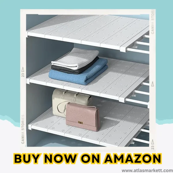 Expandable Wardrobe Shelf Organizer Closet & Cabinet Storage durable and easy to install design